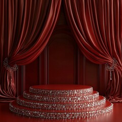 Elegant Red Draped Stage with Diamond Pedestal