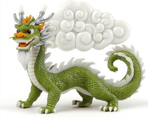 Fototapeta premium Green Chinese Dragon Figurine with Cloud Detail