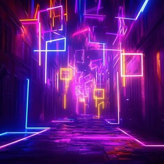 Fototapeta premium Neon Cityscape Glowing Lines and Urban Architecture