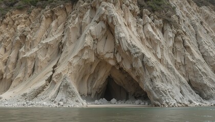 Secluded Coastal Cave Entrance: A Hidden Gem on the Ocean's Edge, Beckoning Exploration and Discovery.  Mysterious and serene, it's a breathtaking natural wonder. The rough-hewn sandstone cliffs offer