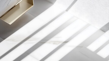 Obraz premium Minimalist gold shelf and marble floor with sunlight shadows