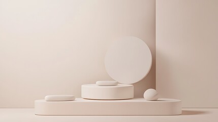 Abstract Beige Geometric Shapes Minimalist Display