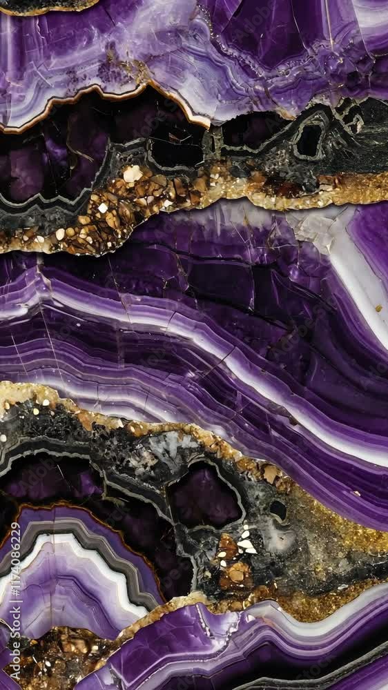 Poster beautiful display of purple and gold agate stone with intricate patterns and textures in natural for