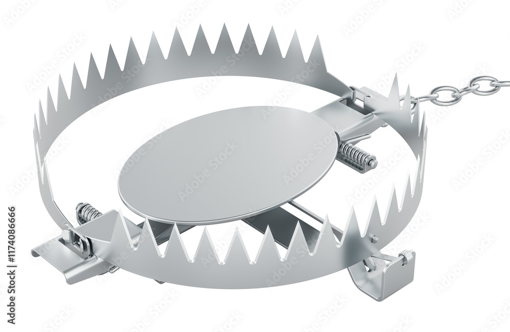 Poster empty bear trap, 3d rendering isolated on transparent background