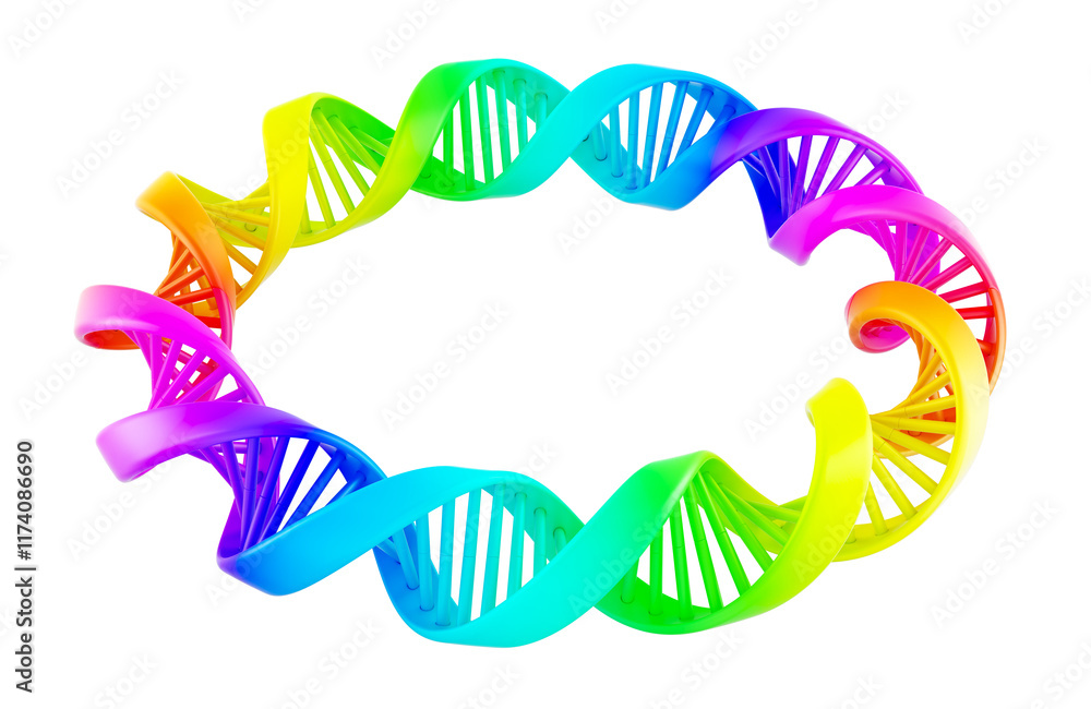 Poster circle from colored dna spiral, 3d rendering isolated on transparent background