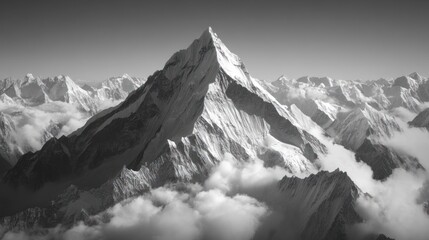 Majestic snowcapped peak rises above the clouds