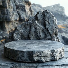 Stone Platform, Rugged Mountain Background, Display Stand