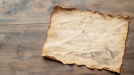 Fototapeta premium Treasure map with mountain landscape on old parchment paper