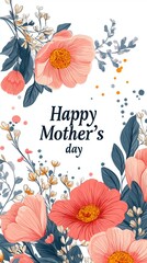 Floral patterns surround text "Happy Mother's Day", creating an elegant greeting card ideal for celebrating mothers. The vibrant design captures the essence of love and appreciation.