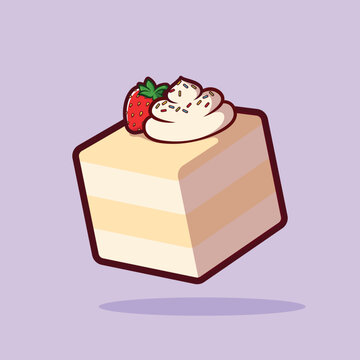 Vanilla and chocolate cream cake with strawberry in Cartoon Icon Illustration