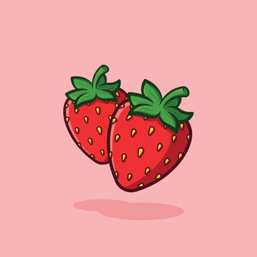 Strawberry in Cartoon Icon Illustration Flat Cartoon Style