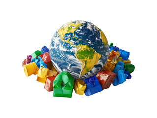 Fototapeta premium 3D Model of Earth Surrounded by Colorful Recycling Materials