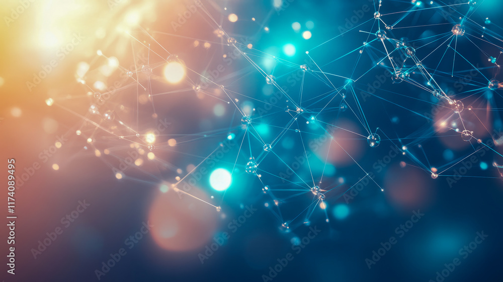 Poster abstract digital network with glowing nodes and connections