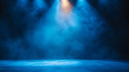 Abstract Blue Stage Lighting with Smoke and Haze