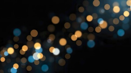 Obraz premium abstract background featuring glittering lights in vibrant blue and gold shades, scattered against a dark black gradient.