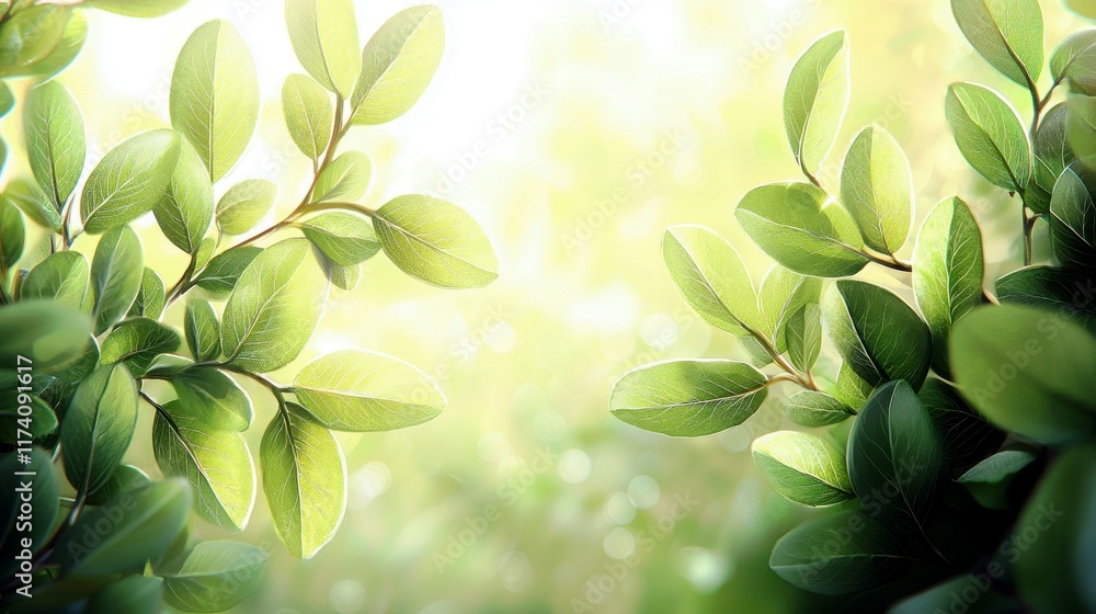 Aufkleber fresh green leaves with soft sunlight in background creating a natural and refreshing atmosphere for