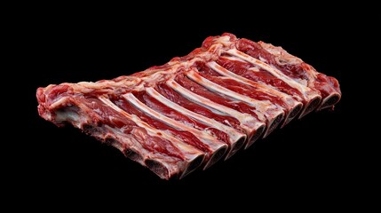 Raw ribs, meat, food, culinary, isolated, black background, recipe ingredient.