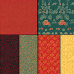 Set of 6 vintage Japanese fabric patterns with strips for decorating fabric and wallpaper.
