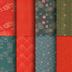 A set of 8 colorful patterns with Japanese textured fabric designs such as floral, stripes and vintage. Perfect for use on wallpaper, textiles and fashion.