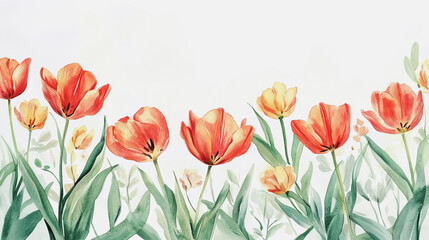 Obraz premium tulip, graphic design, rose, holiday, postcard, Elegant wedding invitation card background vector. Minimal hand painted watercolor botanical flowers texture template background. Design for wedding, vi