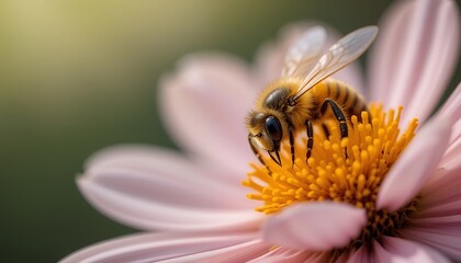 4K Macro Shot of Honeybee on Pink Flower: Detailed Wildlife Photography - Nature's Perfect Moment