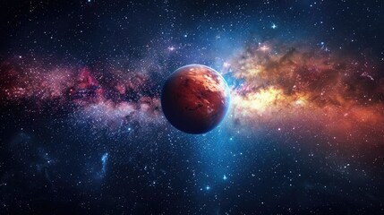 Obraz premium Stunning view of Mars, cosmic nebula, colorful galaxy, red planet, outer space exploration, night sky concept