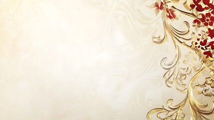Elegant Gold and Red Floral Design on Cream Background