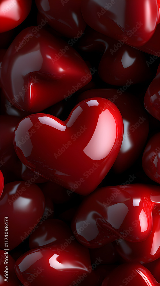 Poster a close up of many red hearts, some of which are overlapping