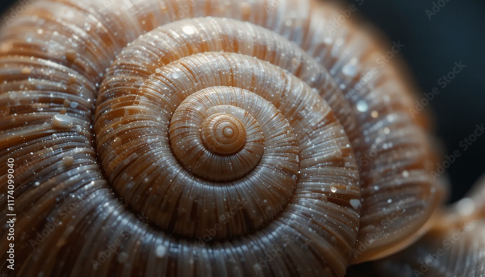 Poster intricate snail shell macro: 4k high-resolution nature photography - detailed spiral texture and wat