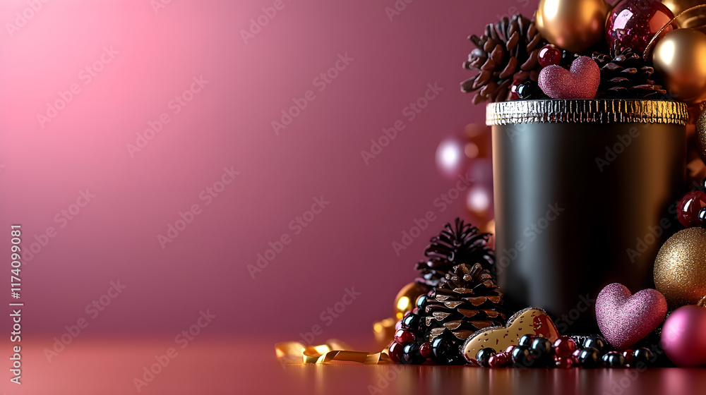 Poster a black container with a heart on it is filled with various colored balls