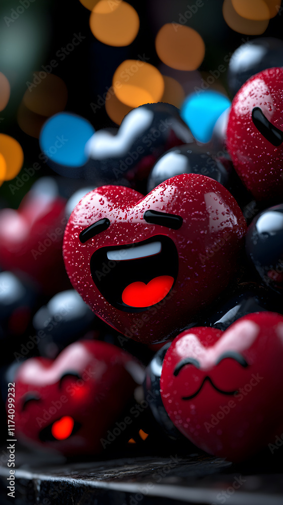 Poster a collection of red hearts with smiling faces on them