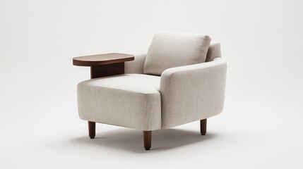 Modern armchair with side table, studio shot, white background, home decor