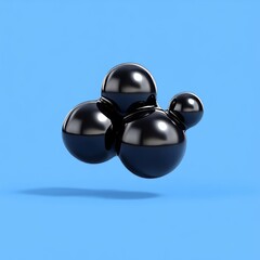 Cluster of Four Black Spheres on Blue Background