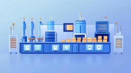 Obraz premium Digital stock production setup, robots and AI systems optimizing workflow, advanced machinery, clean industrial background 