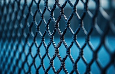 Naklejka premium A blue court and tennis net. A sport for individuals. Seen through a blue filter