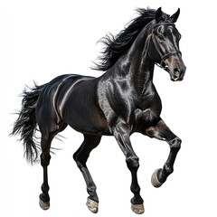 Obraz premium Dynamic black horse galloping in open field nature photography vibrant environment captivating action shot
