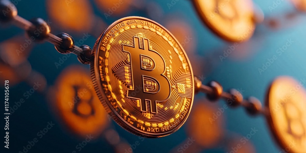 Poster explore the intricate details of a bitcoin block in a captivating futuristic composition with glowin