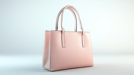 Pale pink leather tote bag on white background.