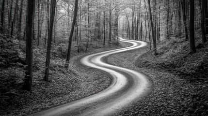 Winding Forest Road Curves Through Wooded Landscape