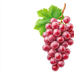 Fototapeta premium Fresh red grapes with green leaves on white background