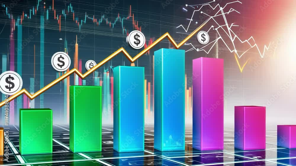 Aufkleber dynamic financial chart showcasing growth in investment, utilizing vibrant visuals and digital eleme