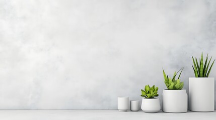 Minimalist Home Decor Plants White Pots Grey Wall