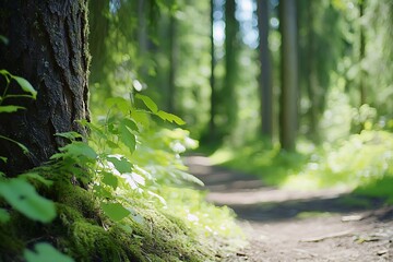 Forest trail sunlight path nature plants greenery