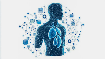 Digital visualization of human respiratory system with medical network connections