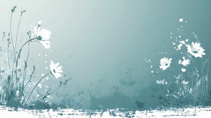 Abstract Teal Background with White Flowers
