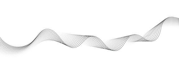 Flowing Dot Wave halftone gradient pattern on transparent background	