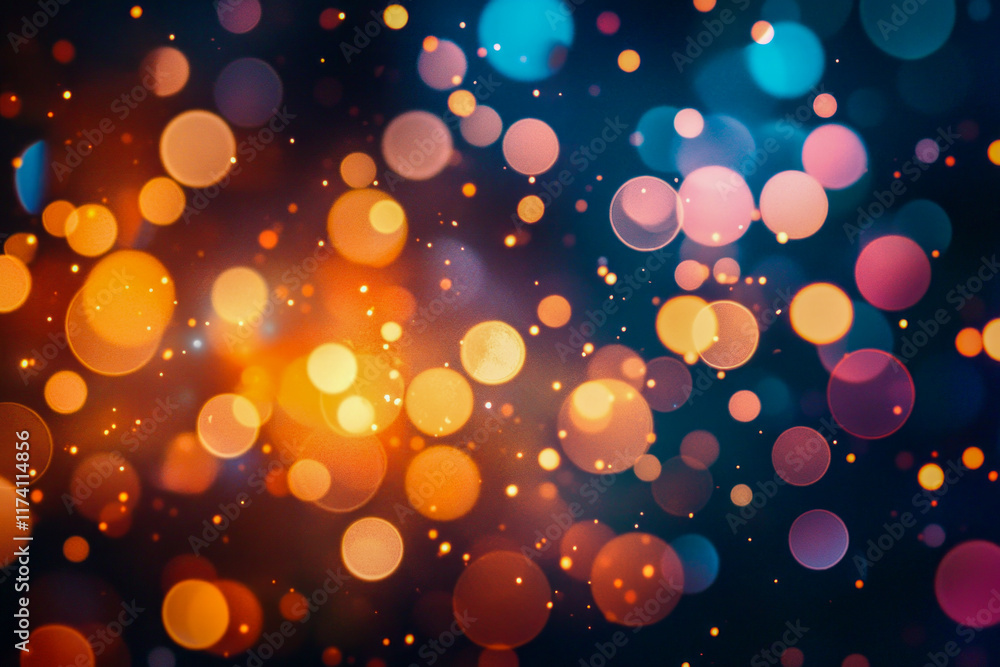 Poster colorful abstract bokeh background with vibrant lights and blurred circles