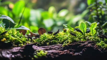 Obraz premium Insects Crawling on Jungle Bark with Macro Focus