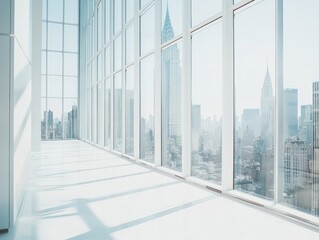 Bright, modern office with panoramic city view.