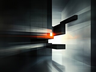 Abstract Dark Grey Concrete Structure Orange Light Speed Lines